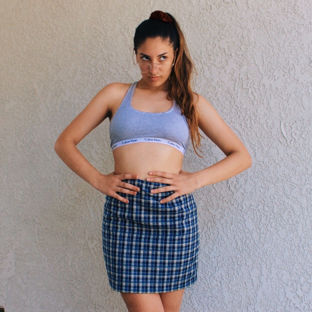 Retro plaid pencil skirt